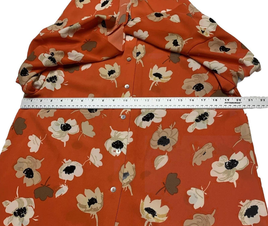Carmen Marc Valvo Women’s Size 8 Orange Floral Print Bell Sleeve Top
