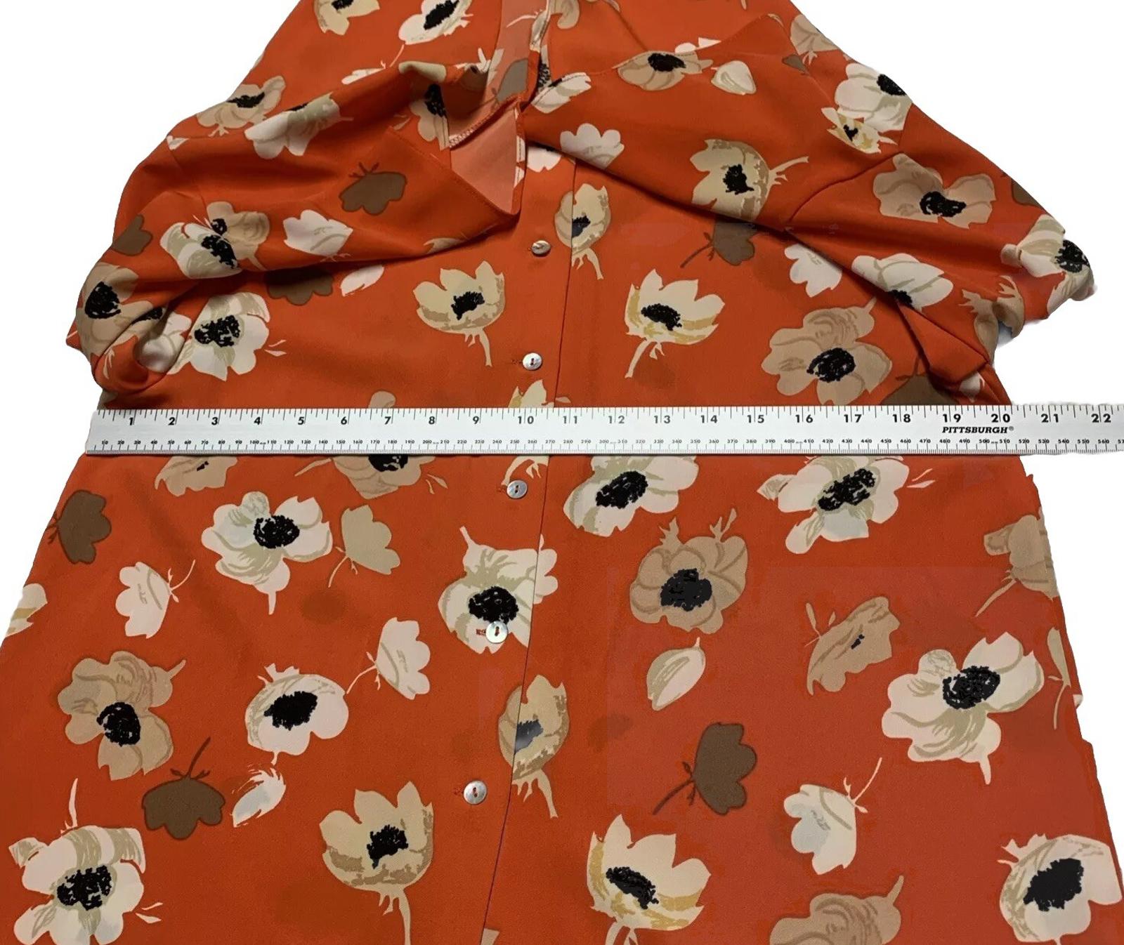 Carmen Marc Valvo Women’s Size 8 Orange Floral Print Bell Sleeve Top