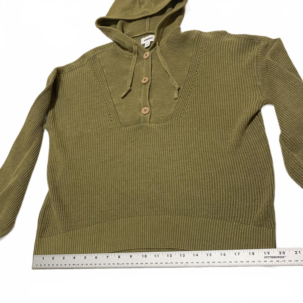 Sonoma Women's Size M Olive Green Knit Hoodie Button Detail