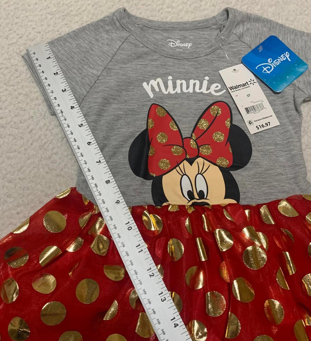 Disney Minnie Mouse Girls' Dress size 3T Red Gold Polka Dot TuTu Skirt