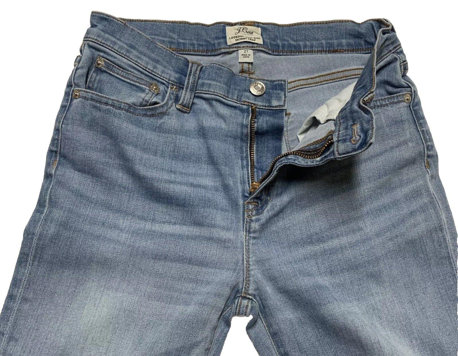J. Crew Women's Jeans Size 27 Blue Light Wash Denim Skinny Crop Distress Raw Hem
