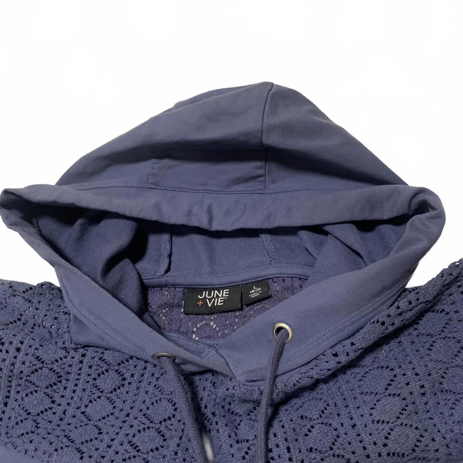 June & Vie Women's Size Large 18-20 Slate Blue Hoodie Sweatshirt Textured Detail