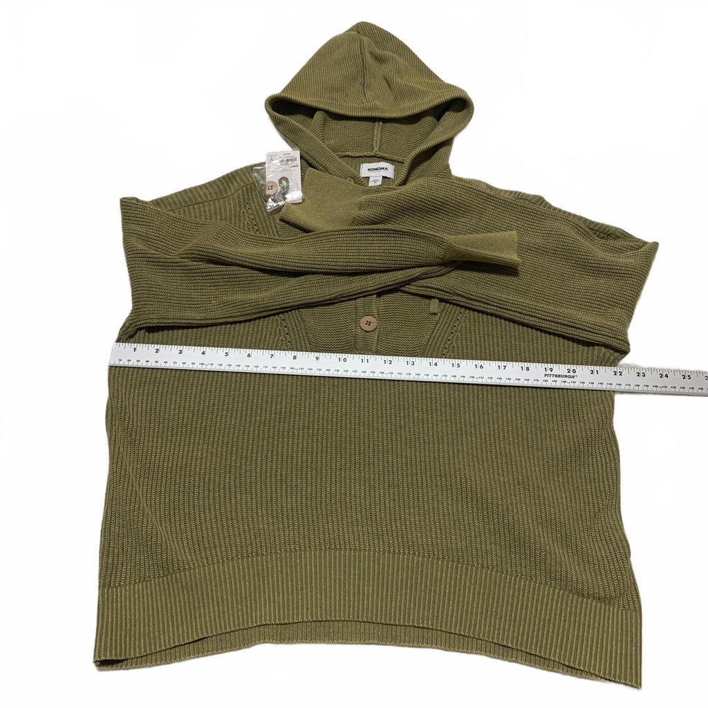 Sonoma Women's Size M Olive Green Knit Hoodie Button Detail