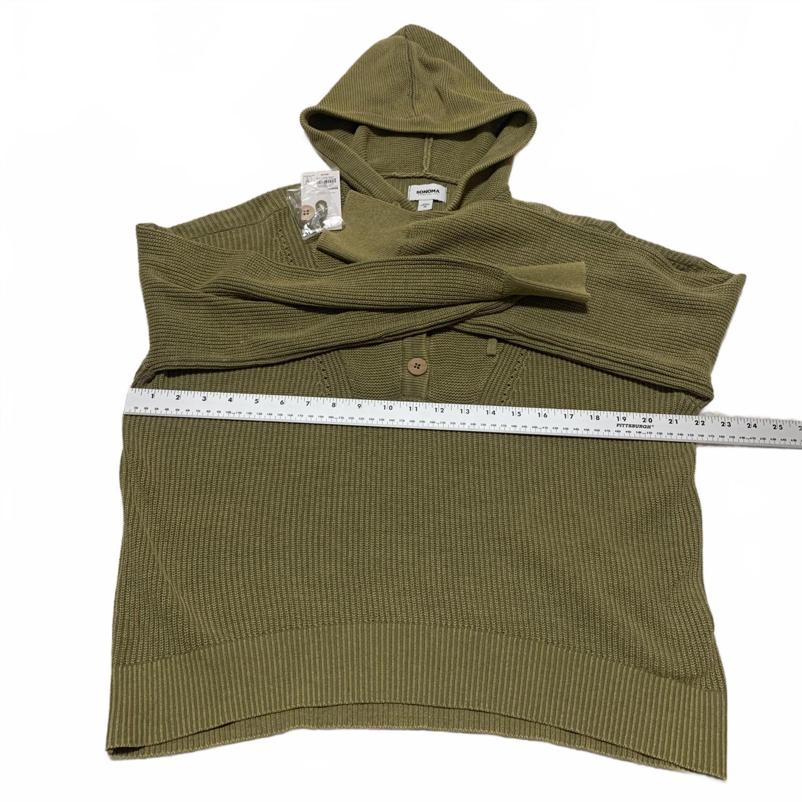 Sonoma Women's Size M Olive Green Knit Hoodie Button Detail