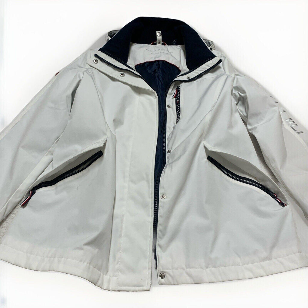 Tommy Hilfiger Women's M White Weather Hood Jacket Rain Coat