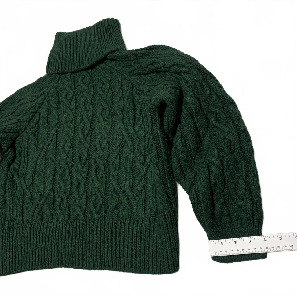 Zara Women's Size Small Dark Green Cable Knit Turtleneck Sweater Opened Shoulder