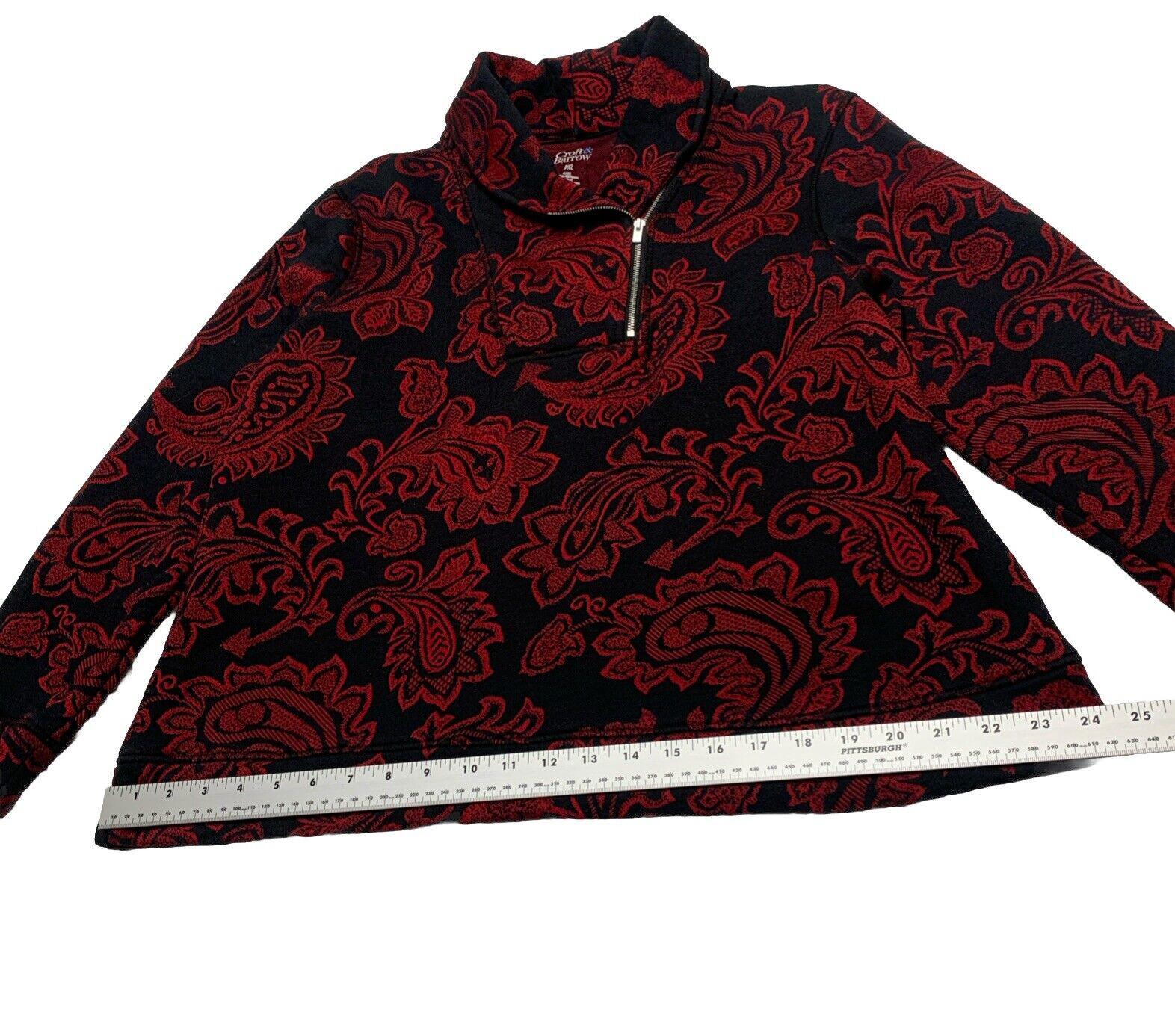 Croft & Barrow Womens Petite XL Red Black Paisley Floral Zip Sweater Long Sleeve