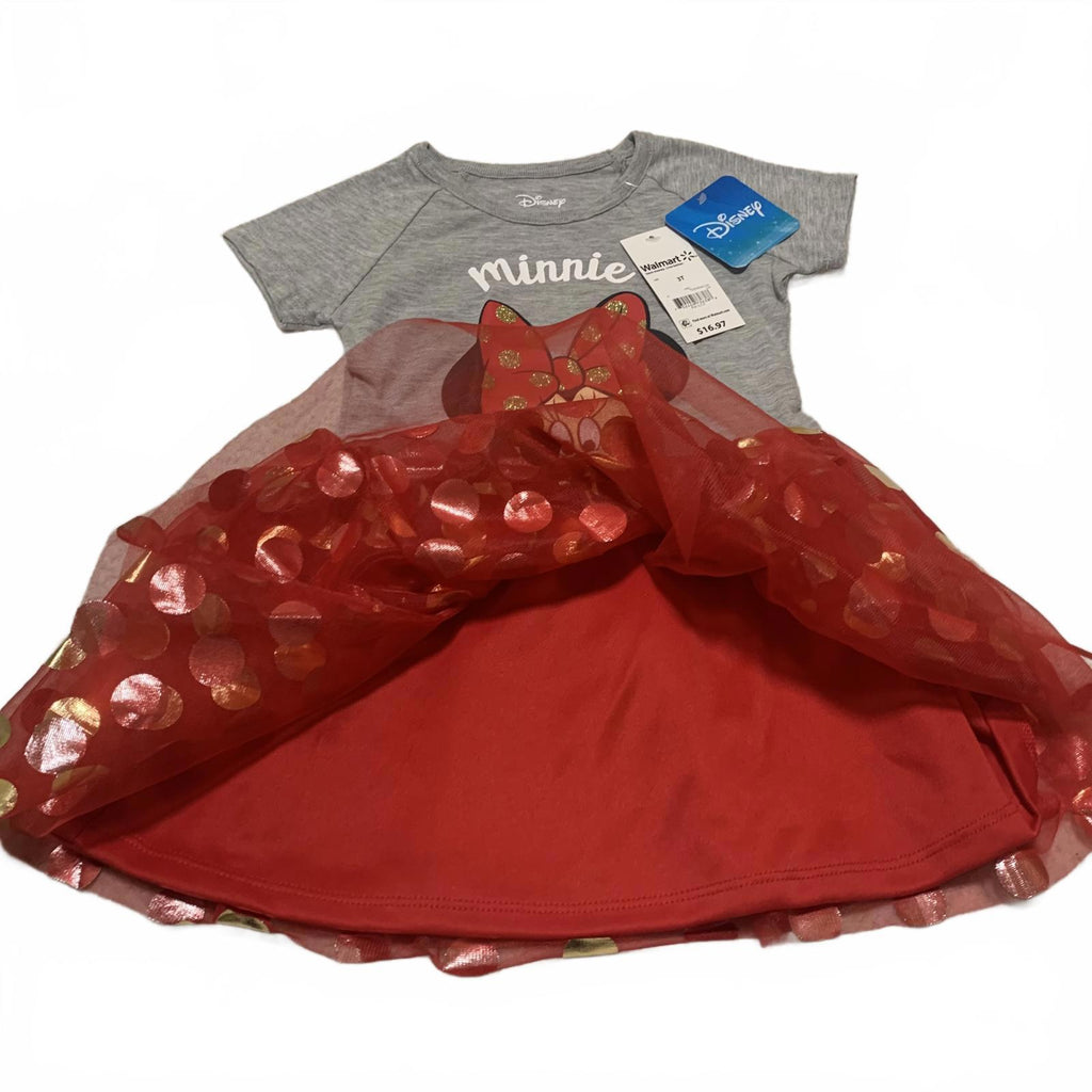 Disney Minnie Mouse Girls' Dress size 3T Red Gold Polka Dot TuTu Skirt