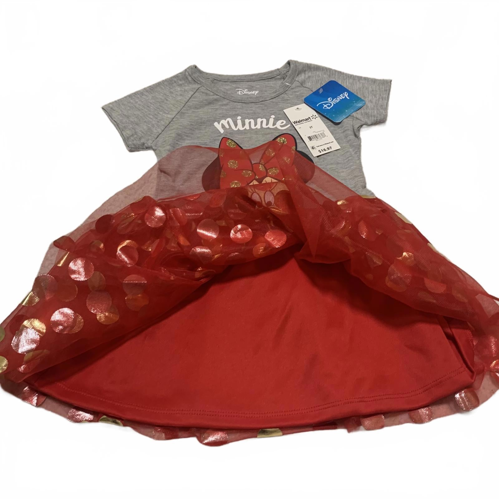 Disney Minnie Mouse Girls' Dress size 3T Red Gold Polka Dot TuTu Skirt
