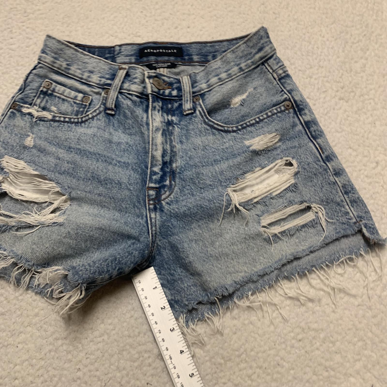 Aeropostale Womens Size 4 Blue Ripped Denim High Waisted Distressed Jean Shorts