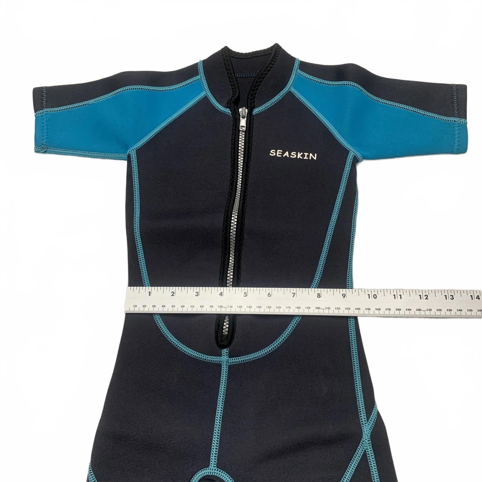 Seaskin Child Unisex Shorts Size 3 Black Teal Short Sleeve Wetsuit Bathing Suit