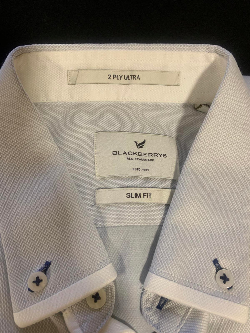 Blackberrys Mens Size L/40 Blue Gray Slim Fit Dress Shirt 2 Ply Ultra