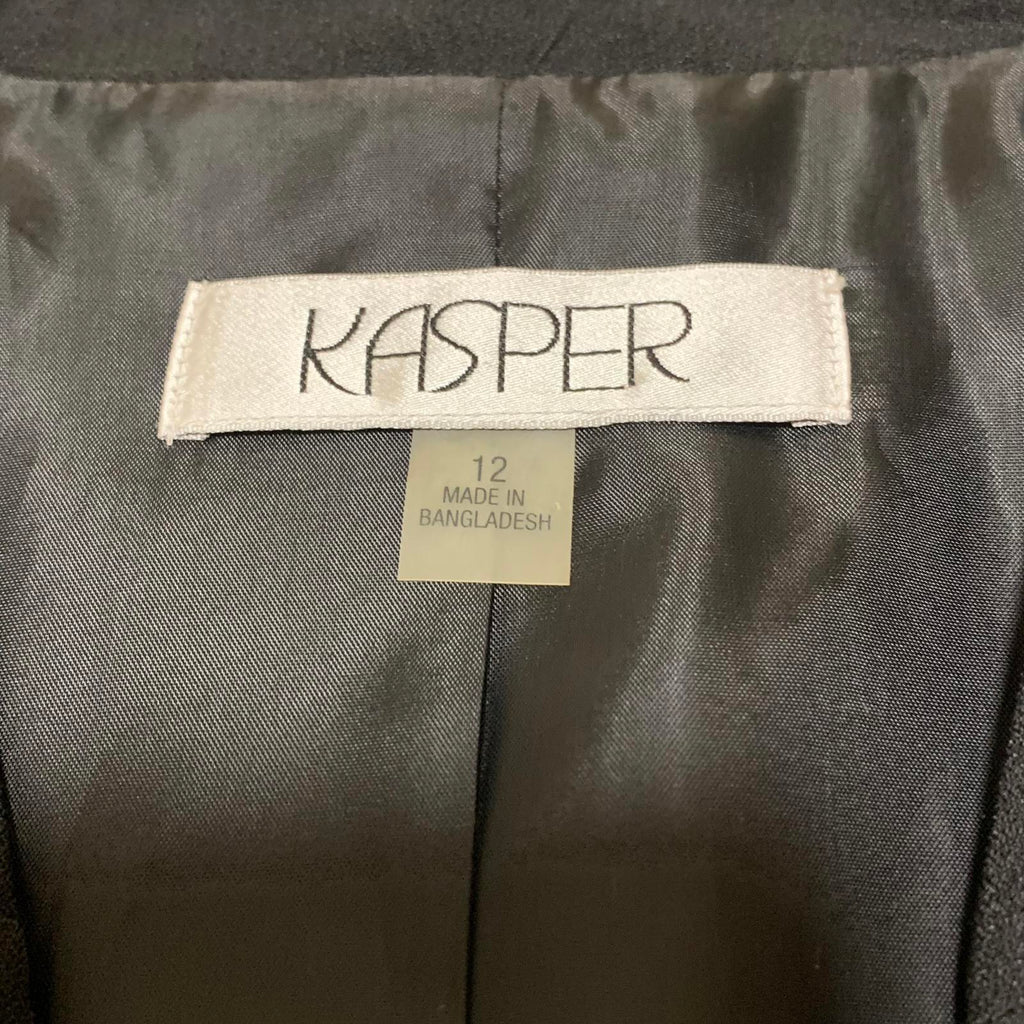 Kasper Women's Black Open Front Blazer Jacket Size 12 Lined Career Work Office