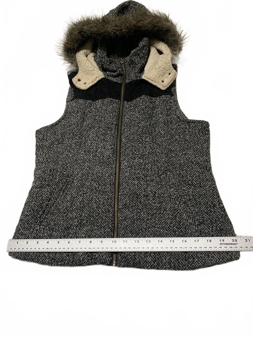 Y2K Faux Fur Vest  Supply Co. Women's Size L Specked Black Hooded Zip Up