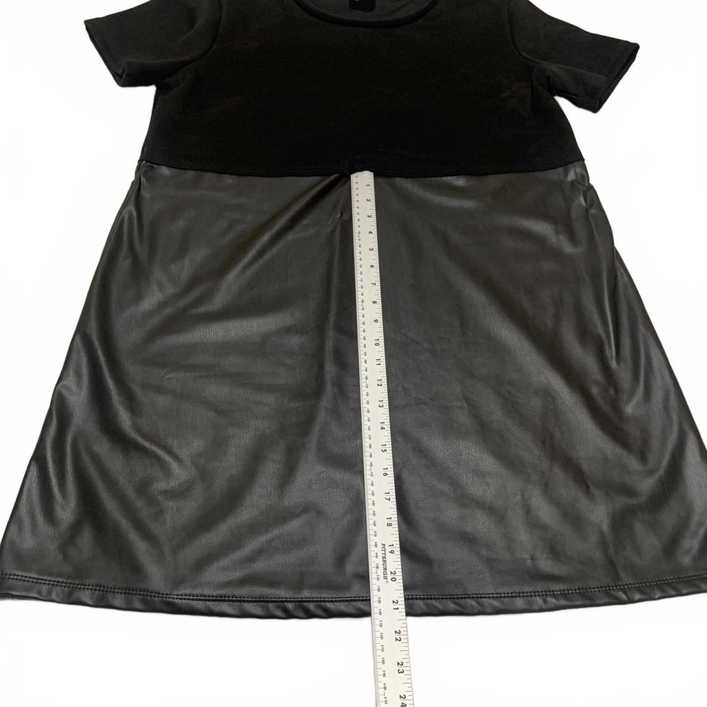 Arula Women's Size 1X Short Sleeve Casual Dress Faux Leather Skirt USA