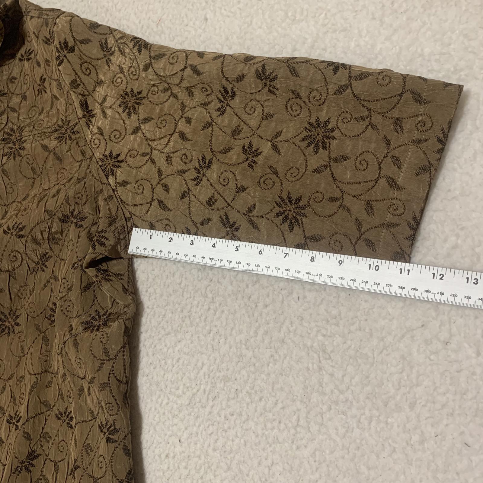 Erin By Erin London Women's 2X Metallic Floral Jacquard Blouse Brown 3/4 Sleeve