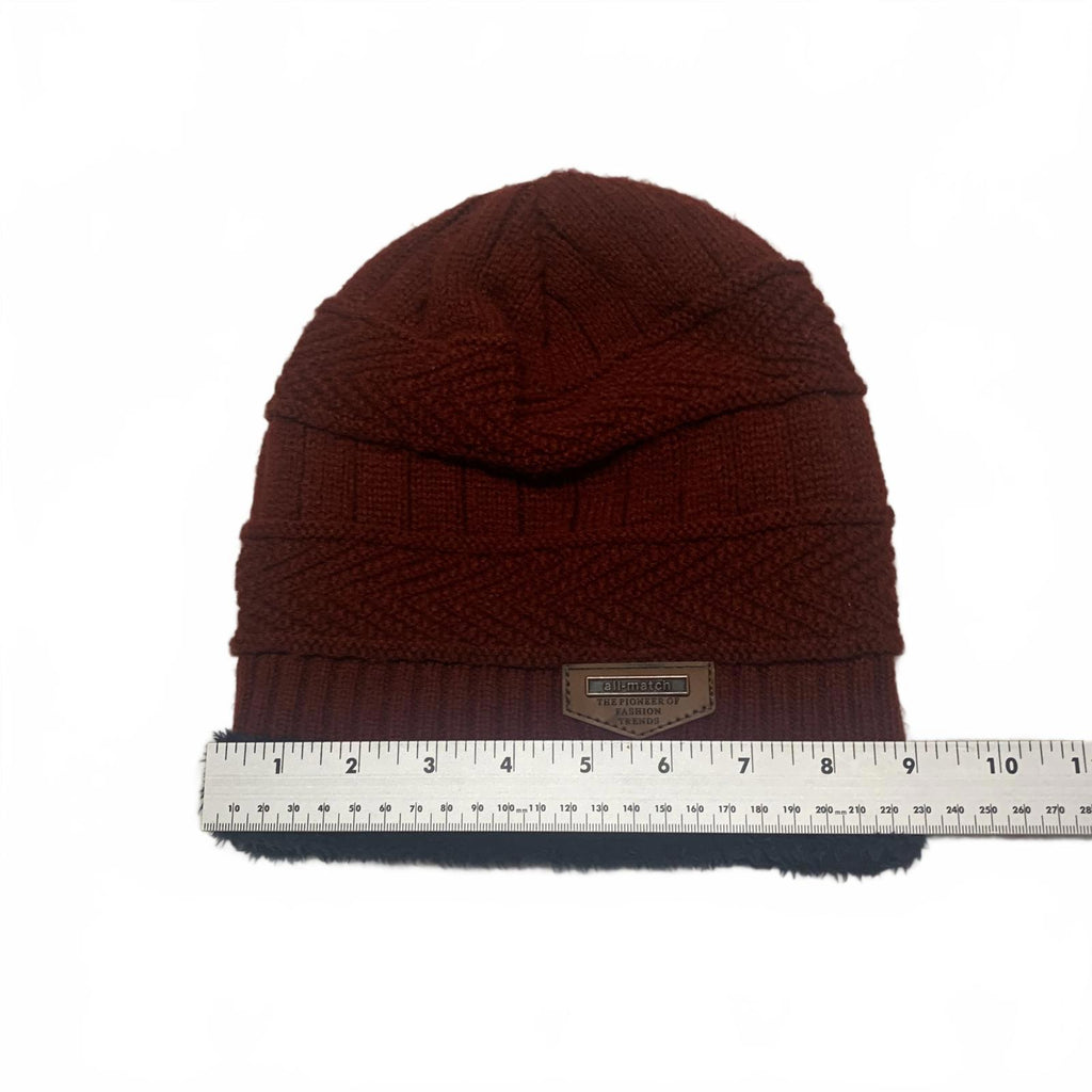 All-match Winter Knit Hat Scarf Gloves Set Burgundy Navy Faux Fur Lining OSFA