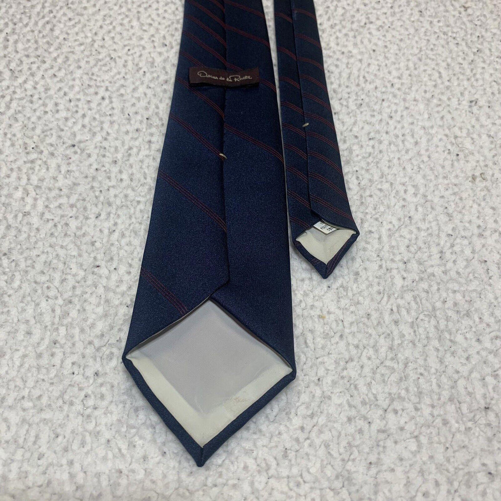 Oscar de la Renta Tie Navy Diagonal Red Striped  Signature