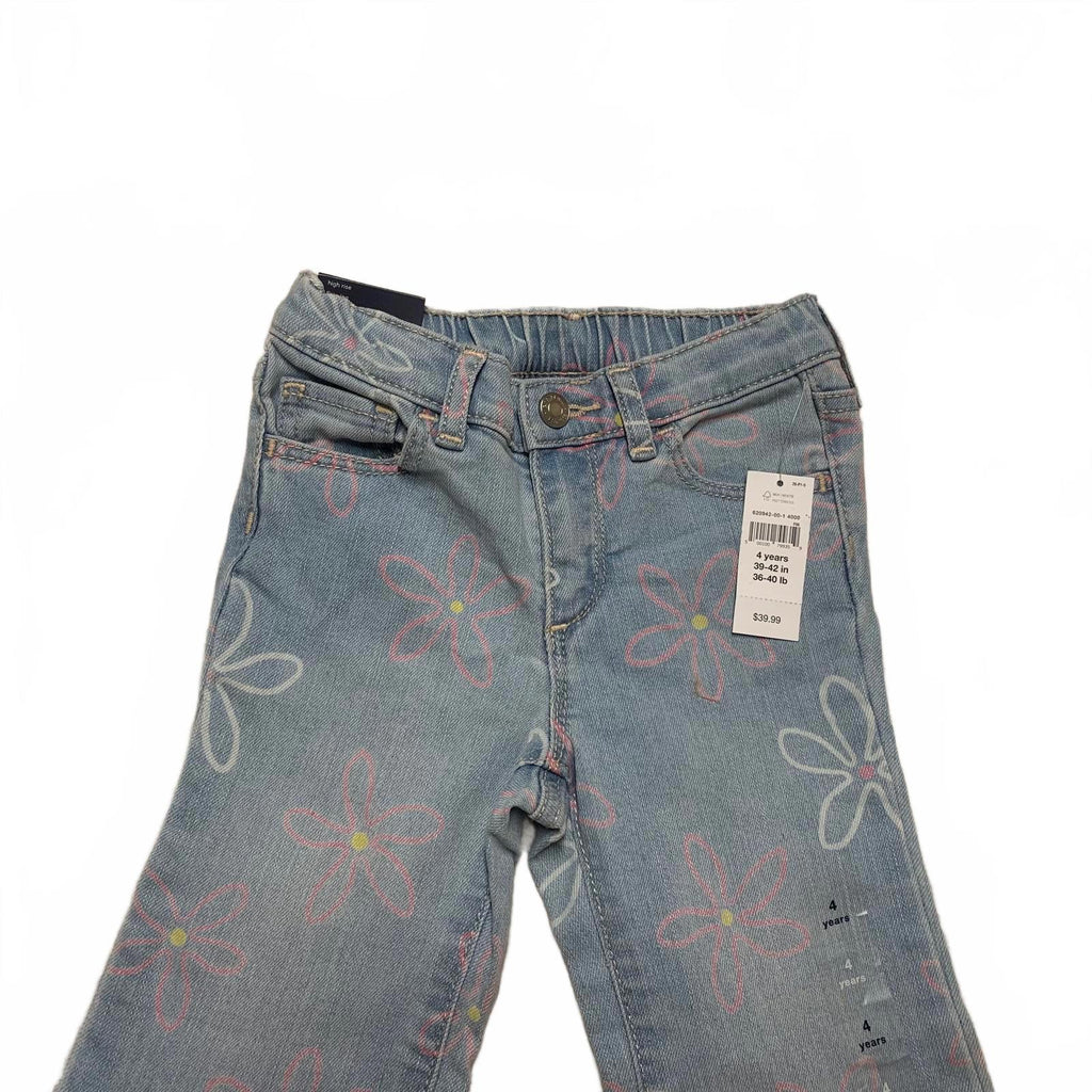 Gap Girls Size 4 yrs light blue Floral Print Denim Jeans elastic waist