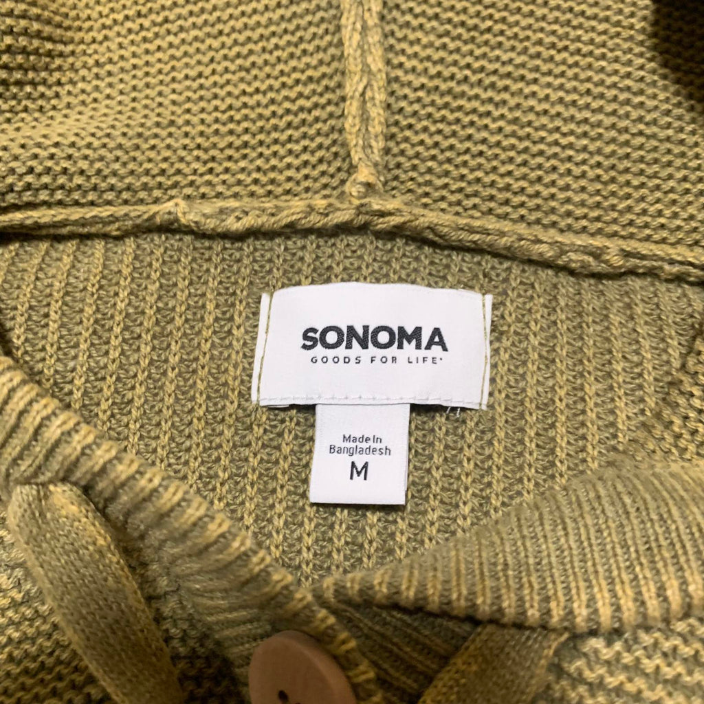 Sonoma Women's Size M Olive Green Knit Hoodie Button Detail