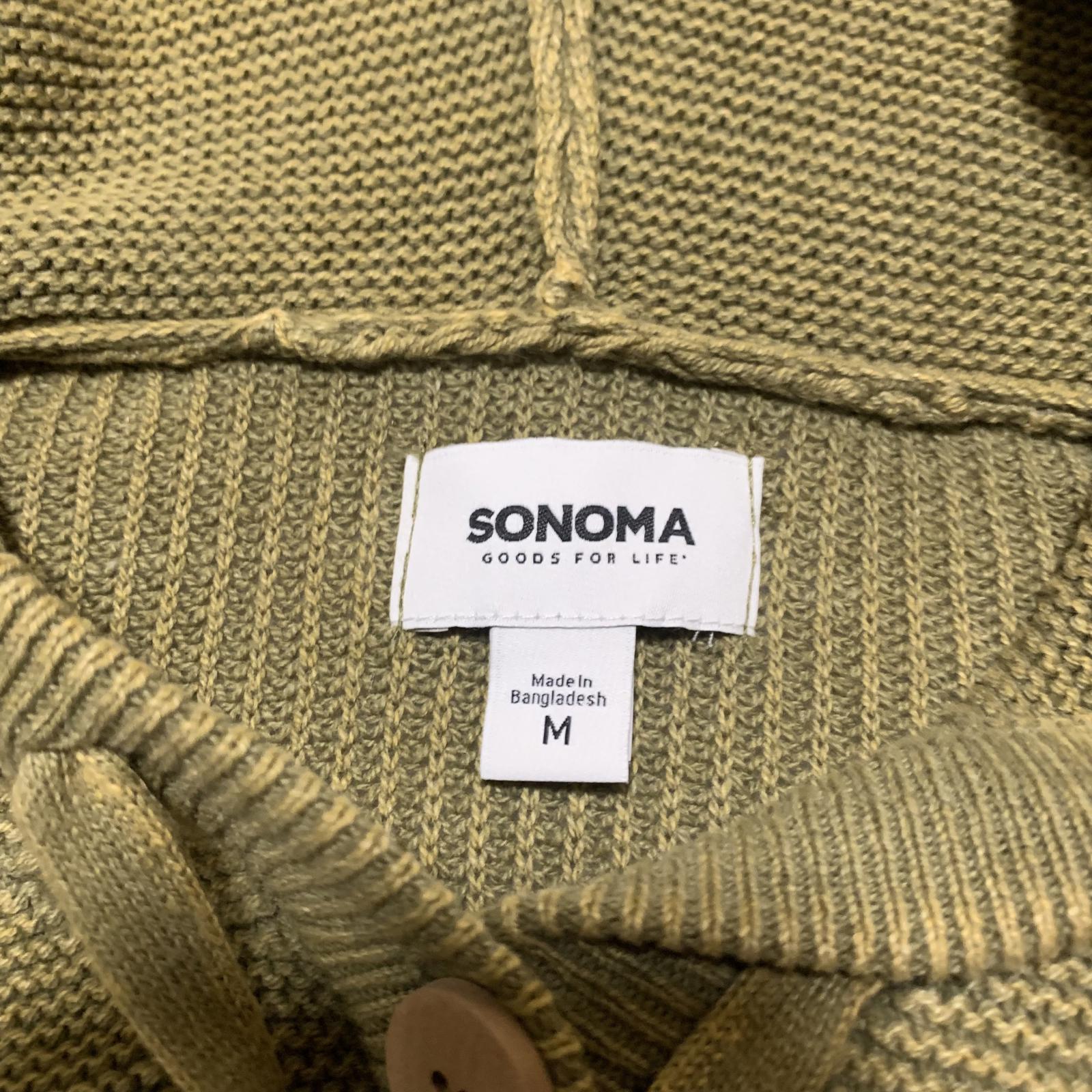 Sonoma Women's Size M Olive Green Knit Hoodie Button Detail