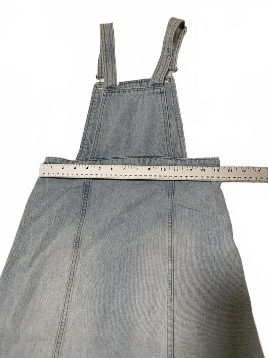 Zara Girls Size 13/14 Light Wash Distressed Denim Overall Skirt Frayed Hem