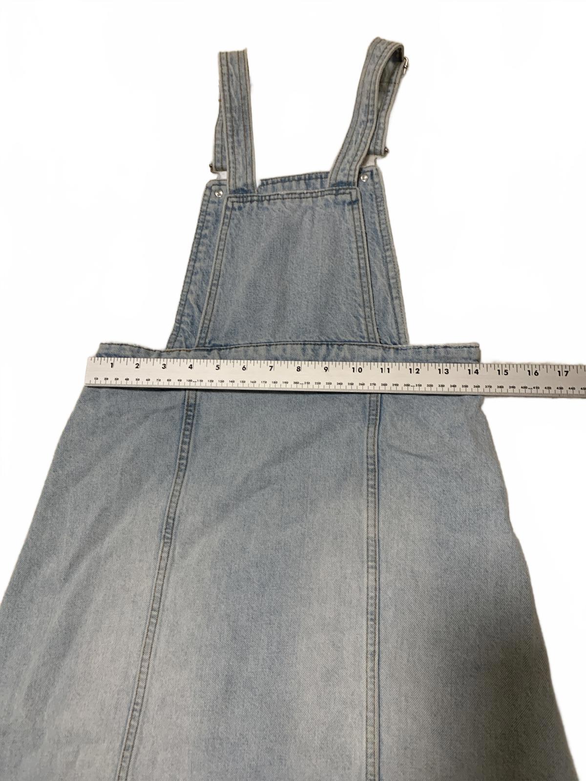 Zara Girls Size 13/14 Light Wash Distressed Denim Overall Skirt Frayed Hem