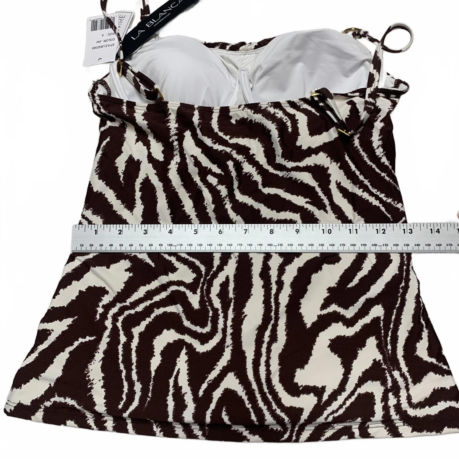 La Blanca Women's Sz 6 Zebra Brown Tan Print Tankini Top Built in Bra Support