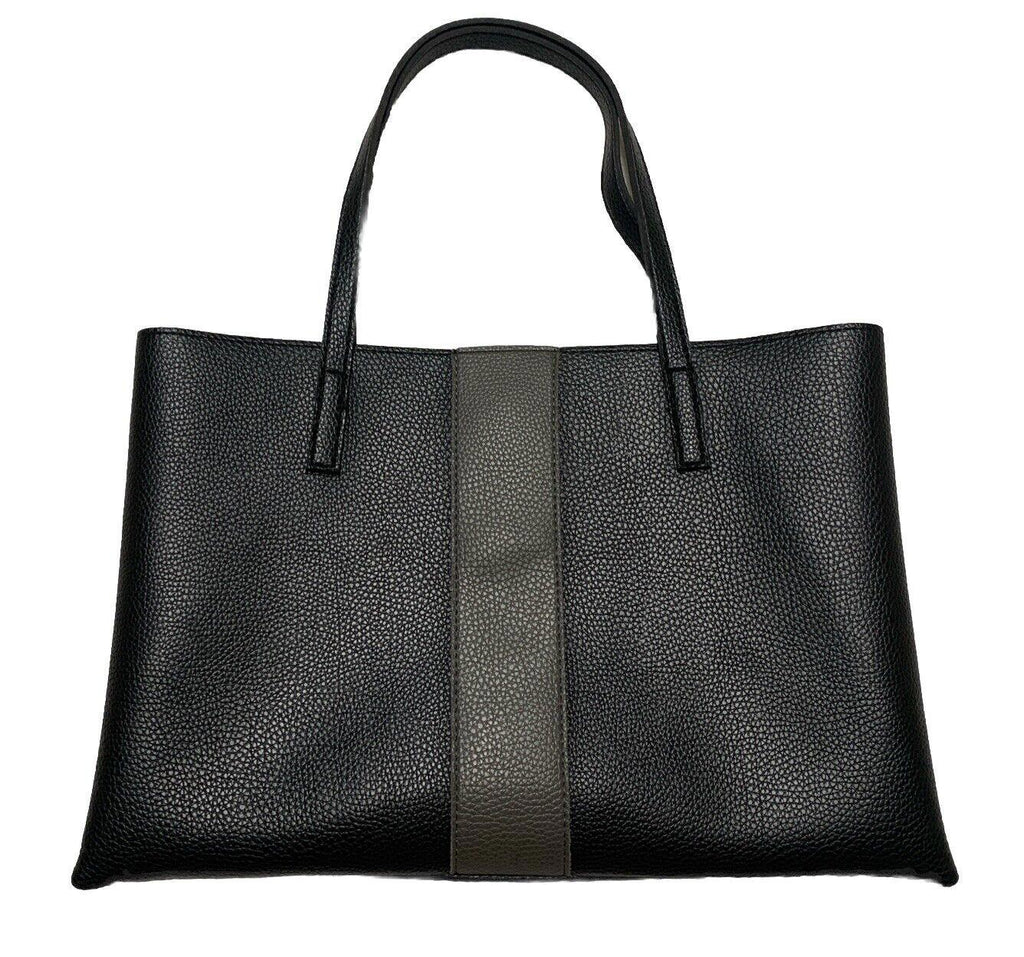 Vince Camuto Women’s Black Gray Stripe Pebbled Soft Vegan Leather Tote Bag