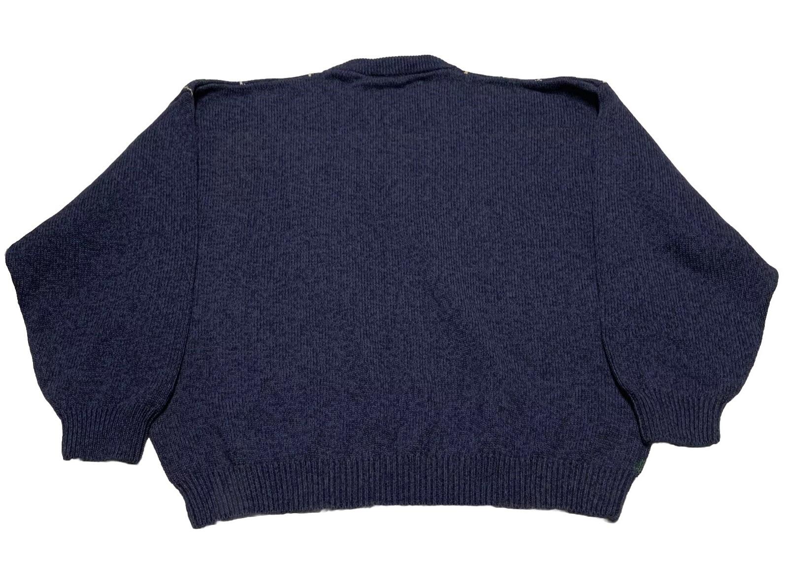 Izod Men's XL Blue Green Knit Sweater Argyle Diamond Crew Neck 100% Cotton