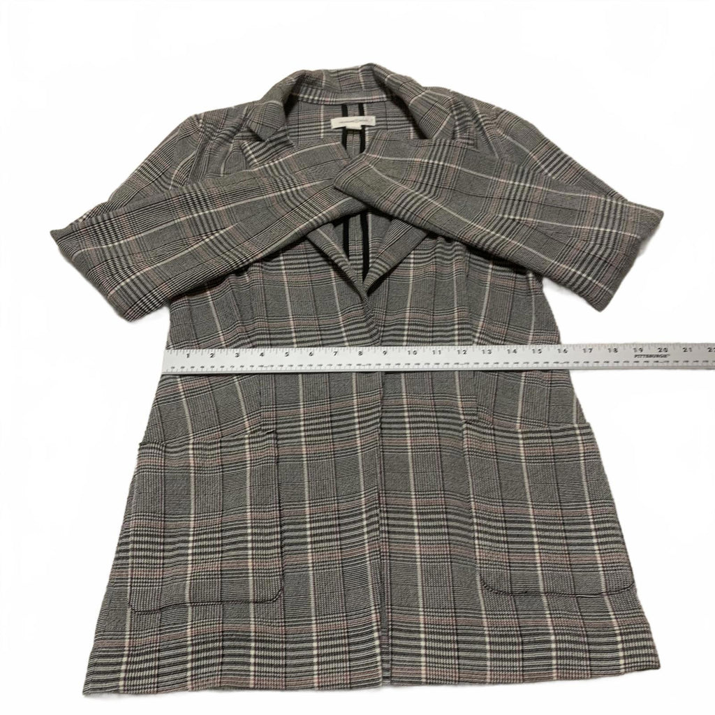 Treasure & Bond Women's Plaid Blazer Jacket XS Black Pink Gray 1-Button Stretch