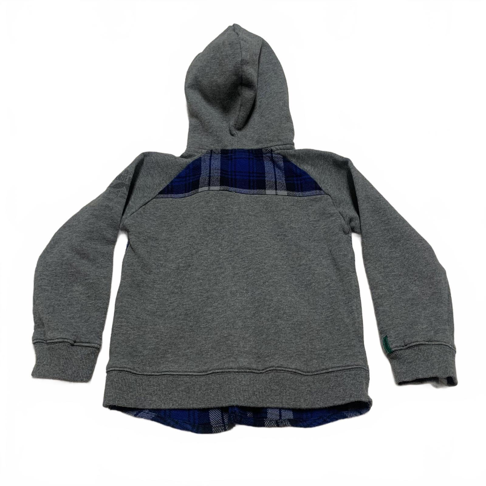 Brums Boys Size 5 Gray Blue Flannel Hooded Shirt Jacket Cotton