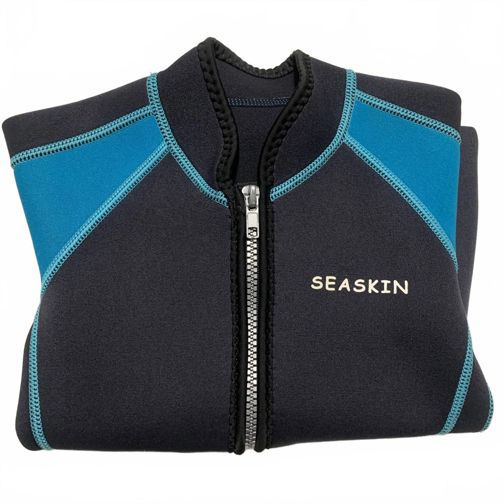 Seaskin Child Unisex Shorts Size 3 Black Teal Short Sleeve Wetsuit Bathing Suit