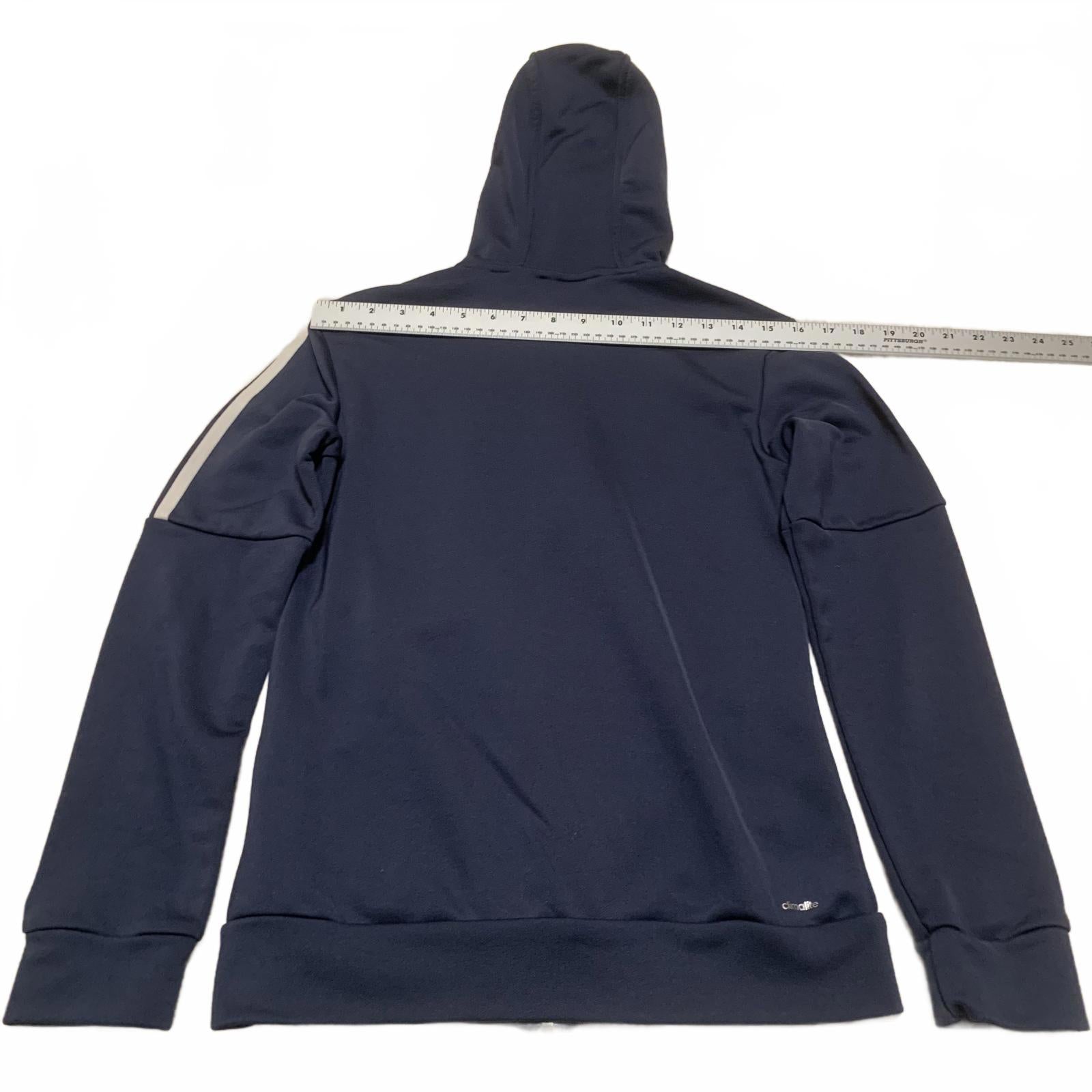 Adidas Women's Size S Navy Blue Hooded Zip-Up Hoodie Sweater 3 Stripes