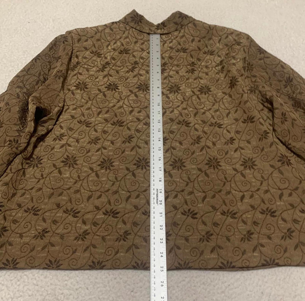 Erin By Erin London Women's 2X Metallic Floral Jacquard Blouse Brown 3/4 Sleeve