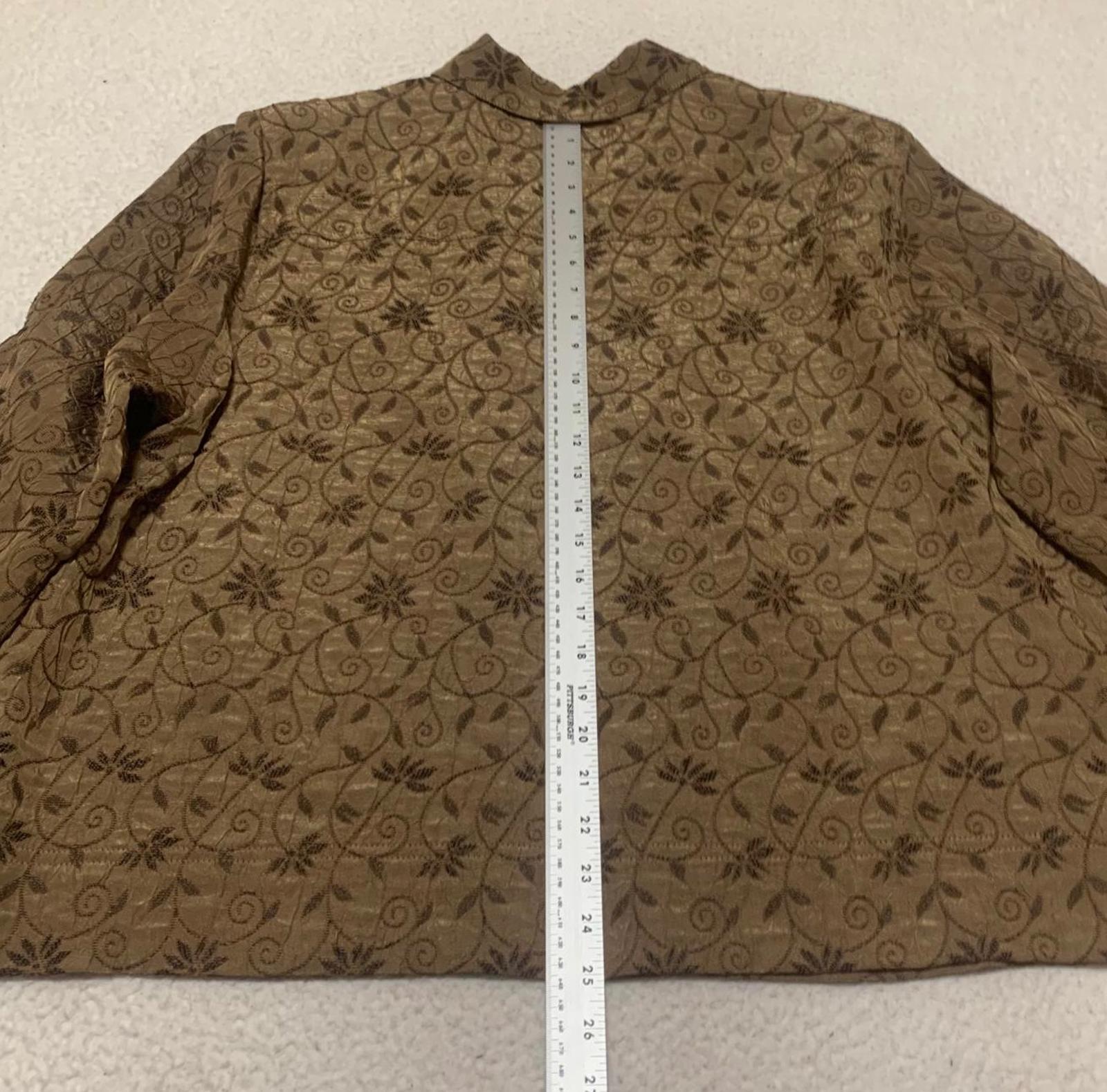 Erin By Erin London Women's 2X Metallic Floral Jacquard Blouse Brown 3/4 Sleeve
