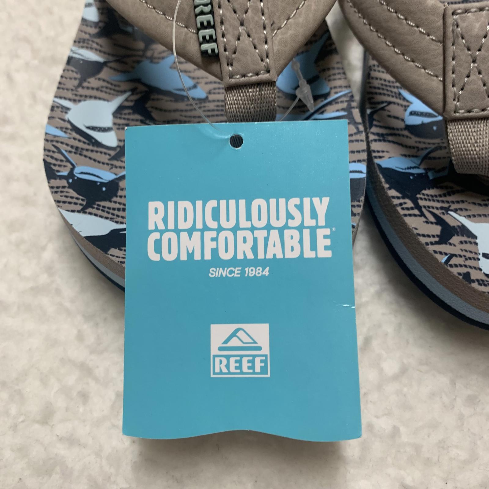 Reef Kids Ahi Sz 3 Tan Sharks Flip Flops Fun & Stylish Sandals
