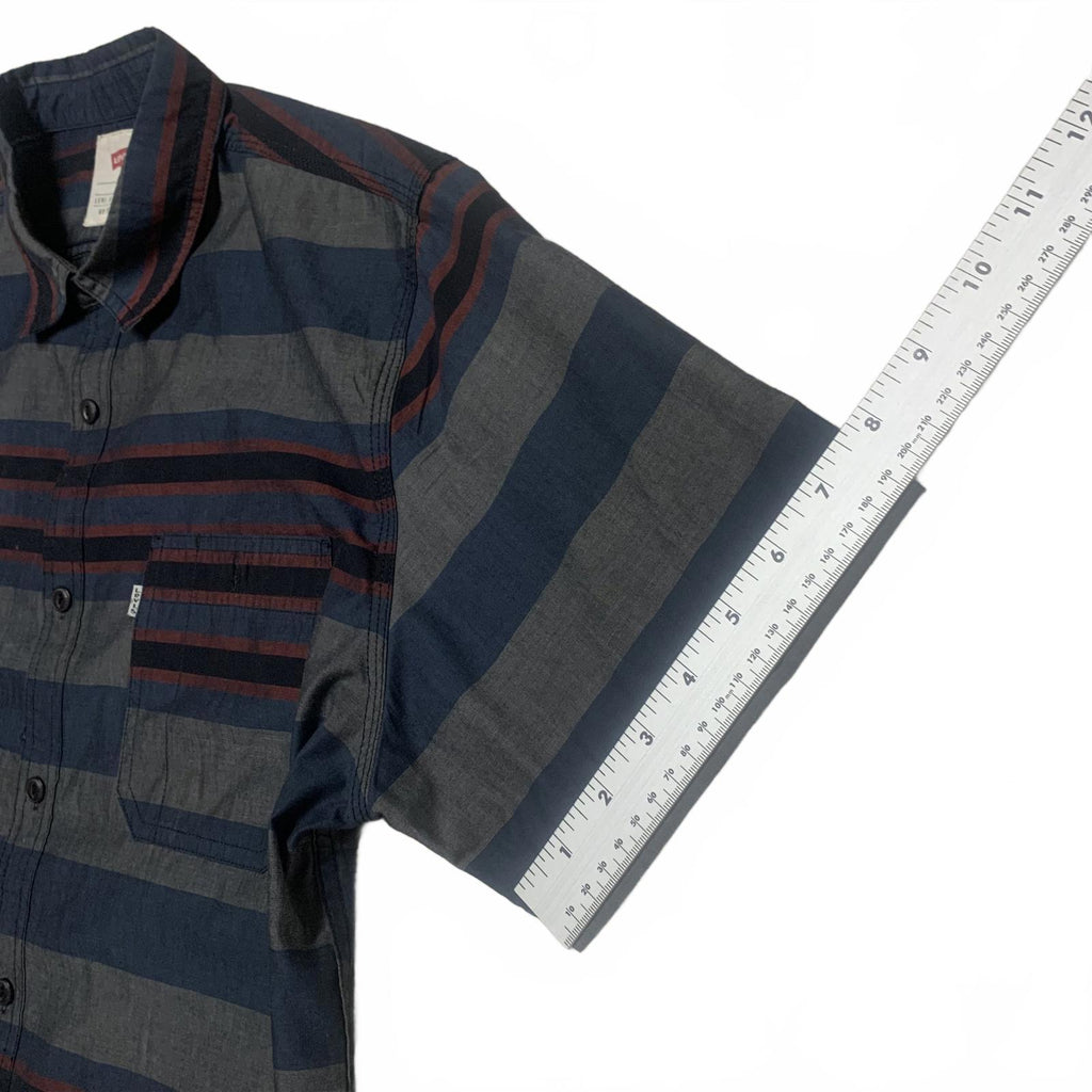 Levis Mens Size Large Blue Gray Striped Short Sleeve Shirt
