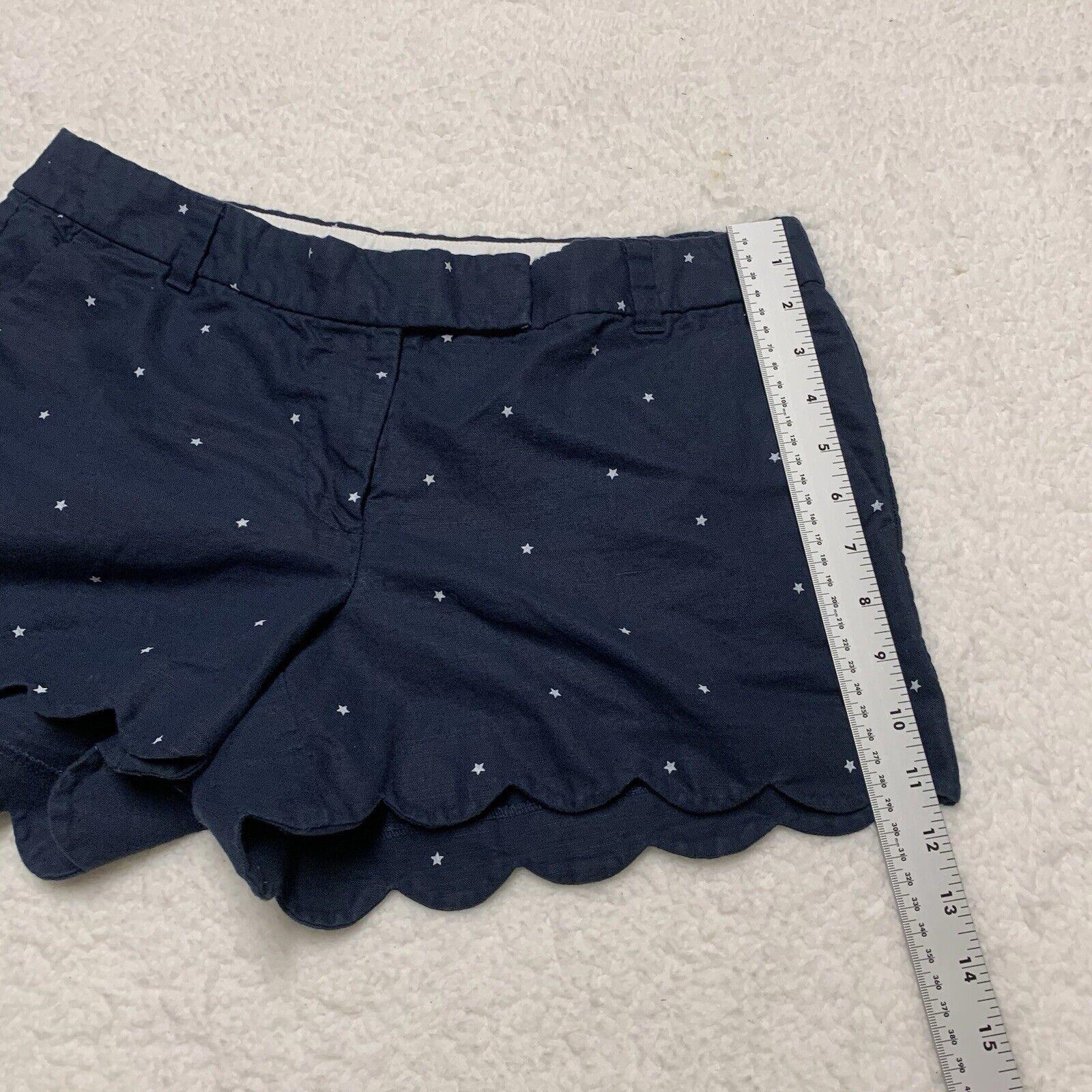 J Crew Scalloped Hem Linen Cotton Shorts Size 10 Navy Blue White Star Print