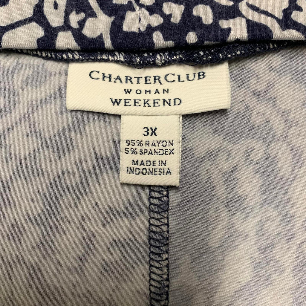 Charter Club Weekend Women's 3X Navy Abstract Print Wide-Leg Pants W41