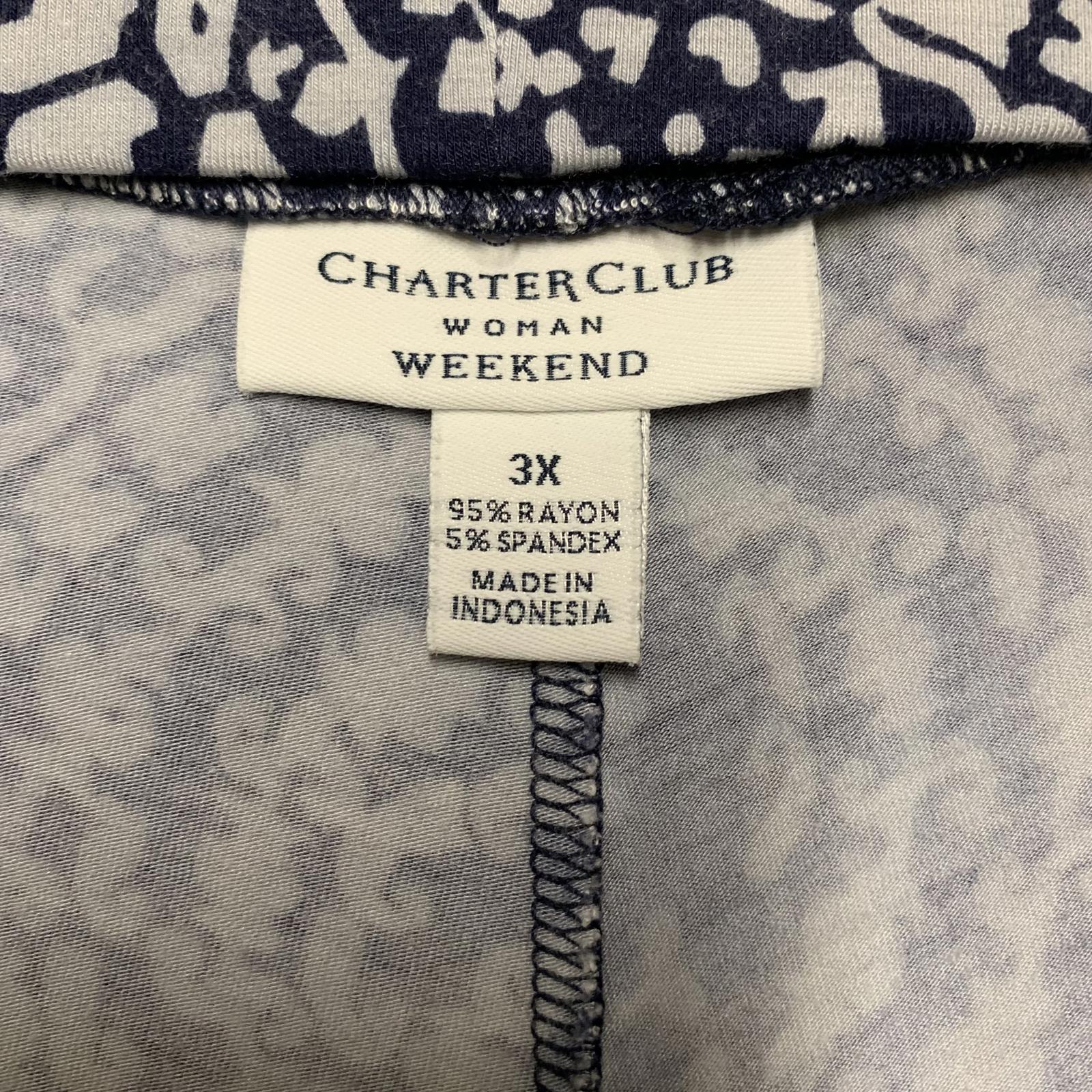 Charter Club Weekend Women's 3X Navy Abstract Print Wide-Leg Pants W41