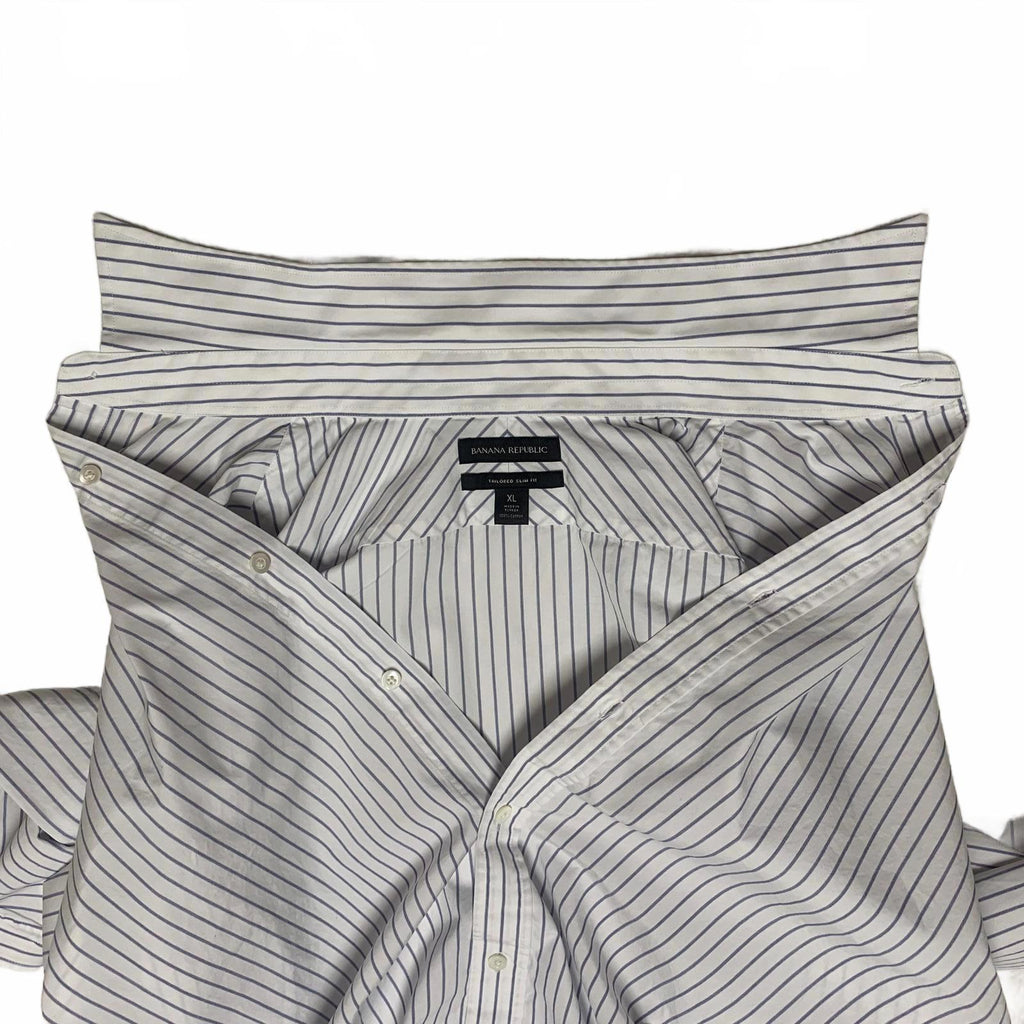 Banana Republic Men's Size XL Slim Fit White Blue Striped Button-Up Shirt