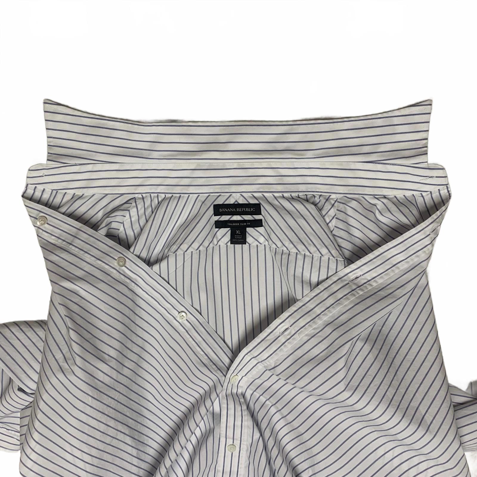 Banana Republic Men's Size XL Slim Fit White Blue Striped Button-Up Shirt