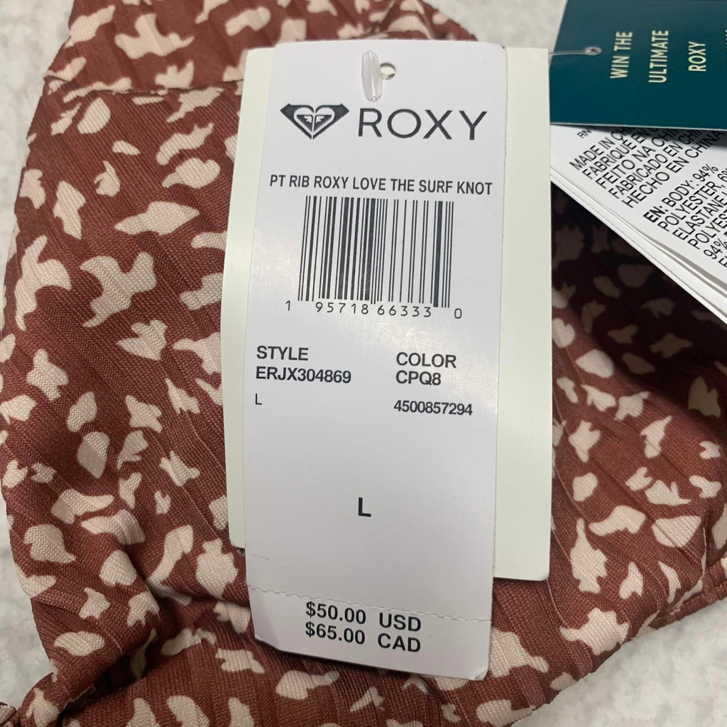 Roxy Love the Surf Knot Bikini Top Women's Sz L Brown Print Swimwear