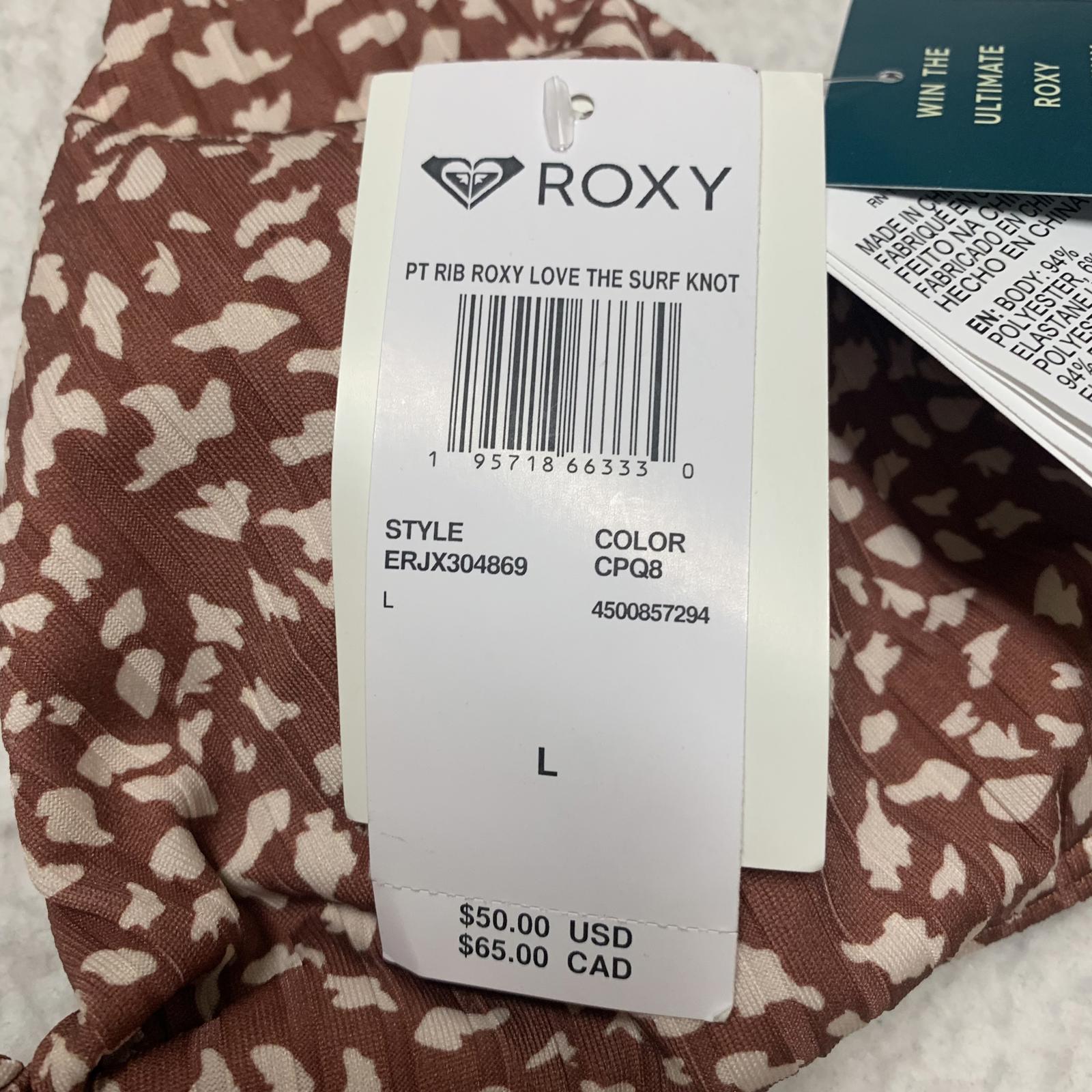 Roxy Love the Surf Knot Bikini Top Women's Sz L Brown Print Swimwear