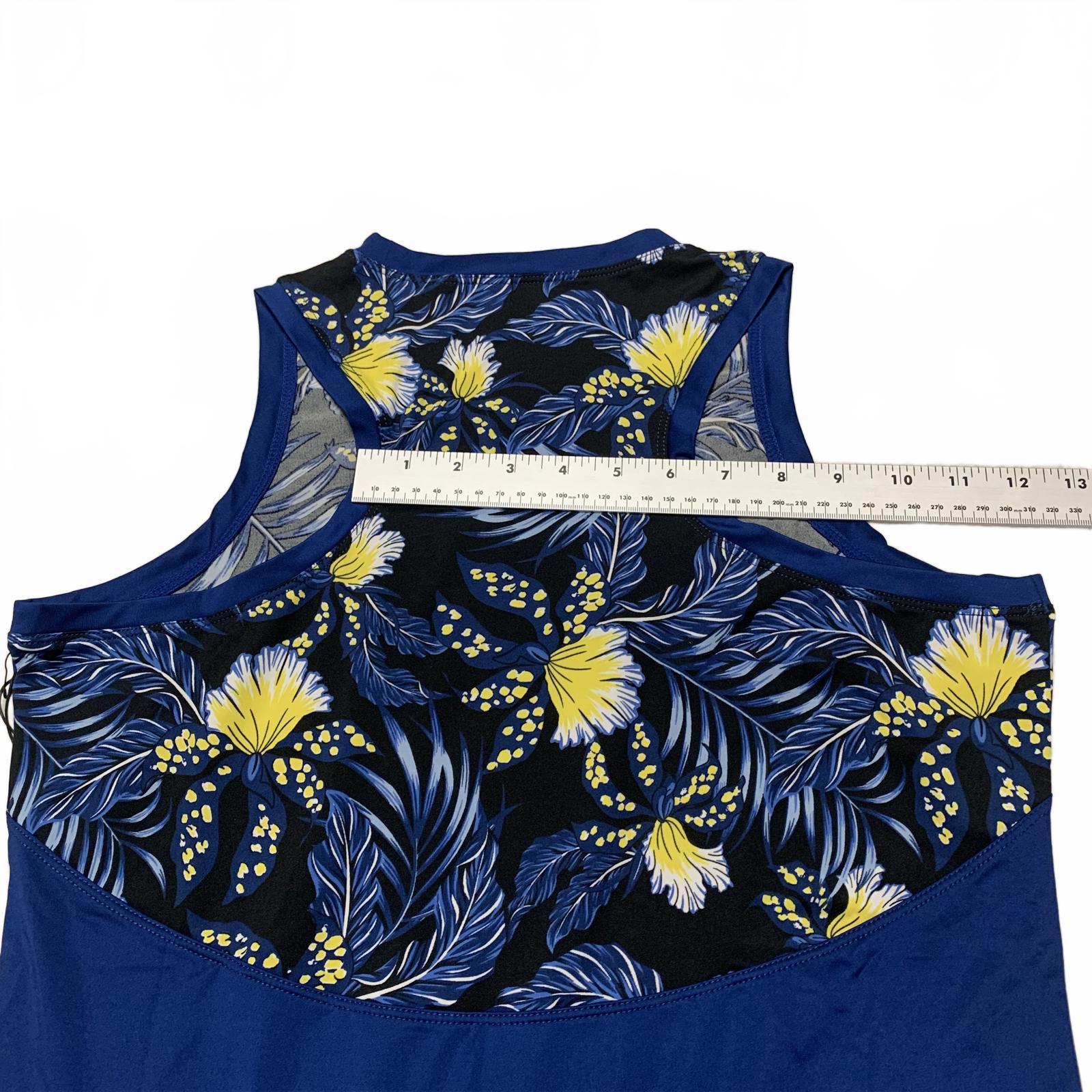 TAIL Women's Sz M Debbie Blue Jungle Sleeveless Floral Top Stretch
