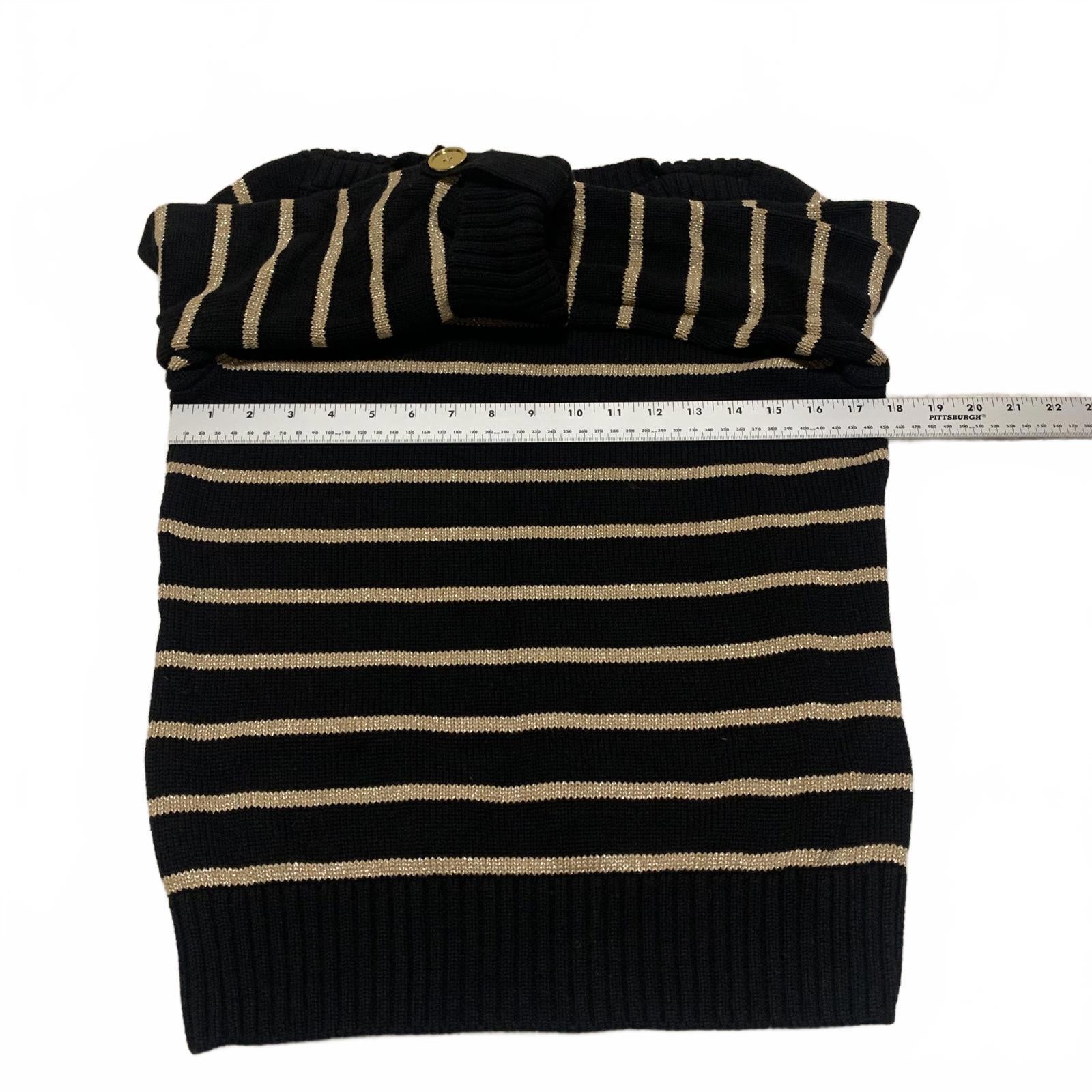 Jones New York Women's Size Petite M Black Beige Striped Sweater Cuffed Sleeve
