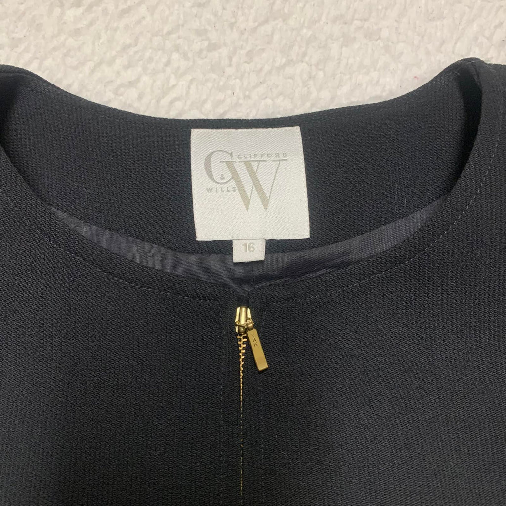 90s Clifford & Wills Women’s Size 16 Black Zip Jacket Blazer VTG