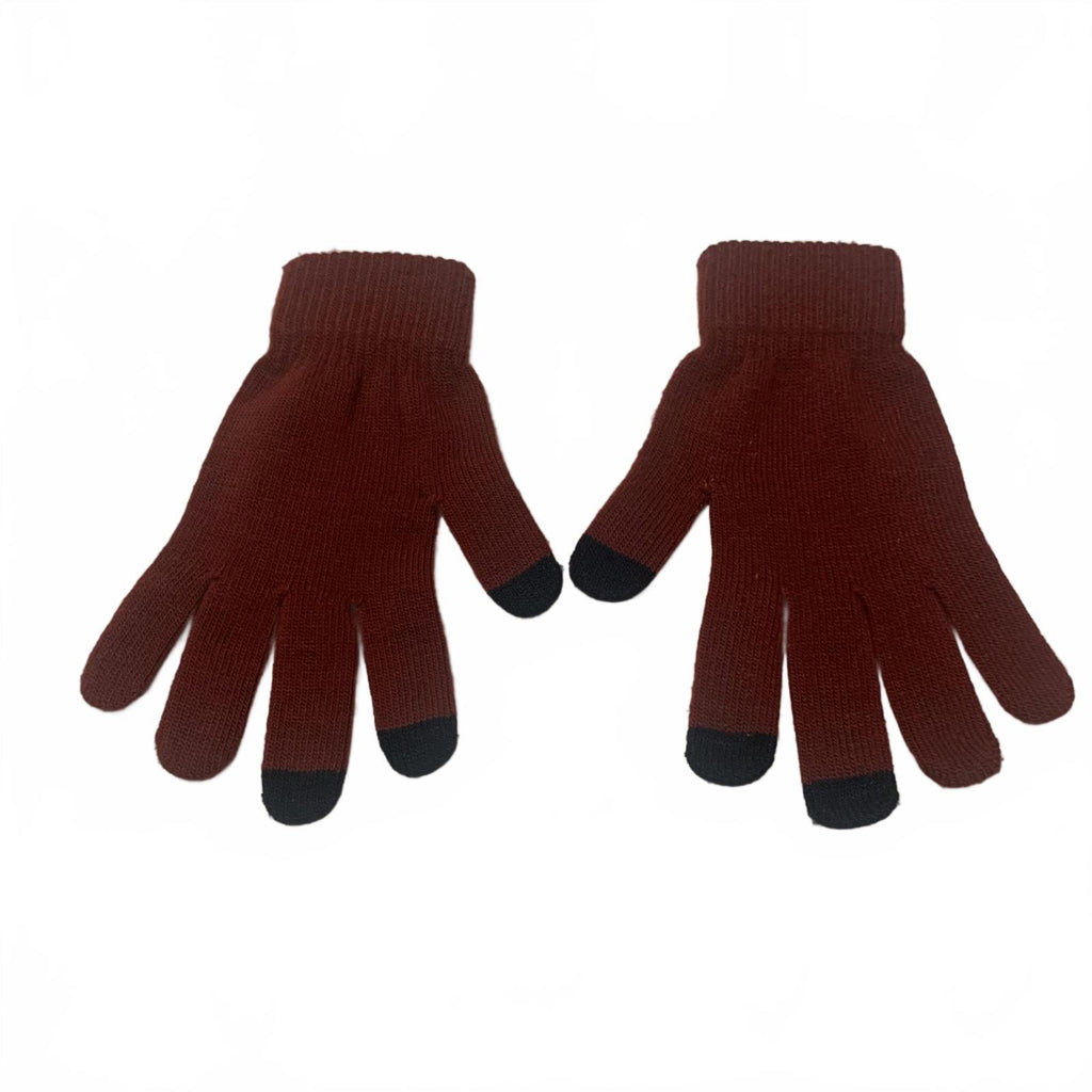 All-match Winter Knit Hat Scarf Gloves Set Burgundy Navy Faux Fur Lining OSFA