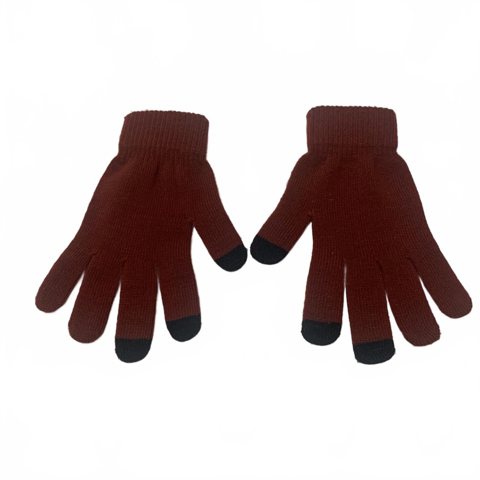 All-match Winter Knit Hat Scarf Gloves Set Burgundy Navy Faux Fur Lining OSFA